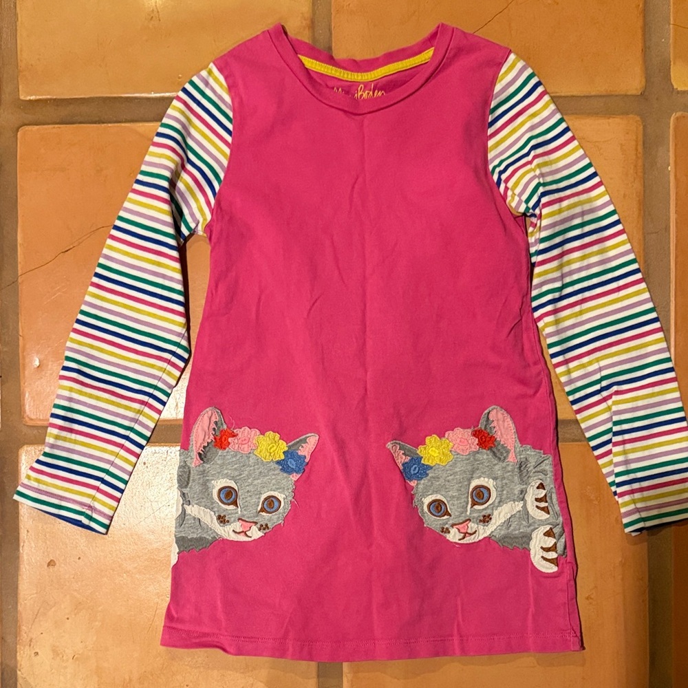 Mini Boden Pink Cat Print Long Sleeve Tunic
